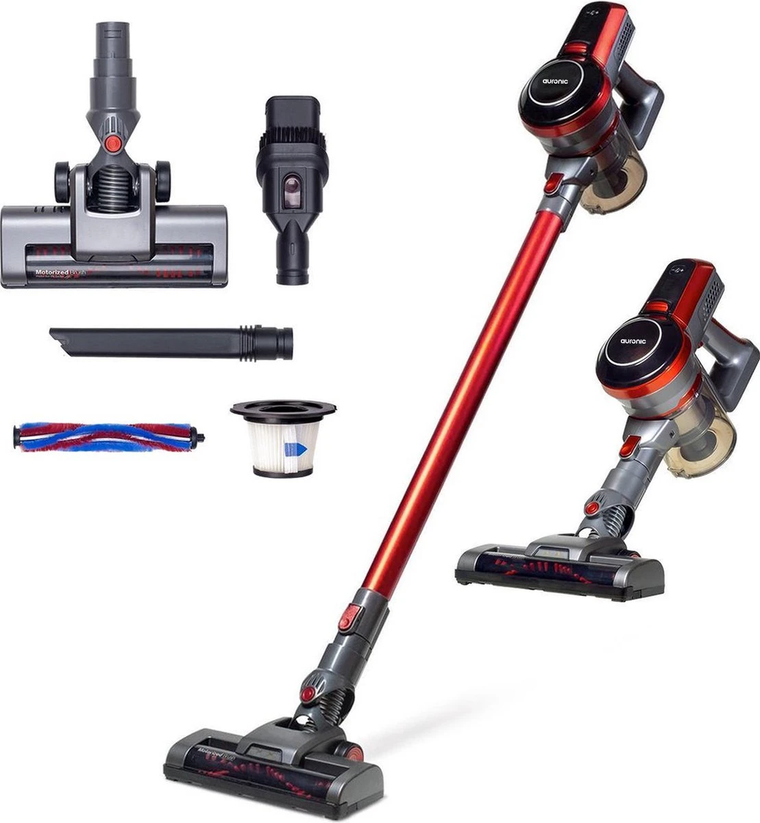 Auronic Steelstofzuiger - Draadloos - 4-in-1 - Op Batterij - 160W - Rood/Grijs 1 Auronic Steelstofzuiger - Draadloos - 4-in-1 - Op Batterij - 160W - Rood/Grijs