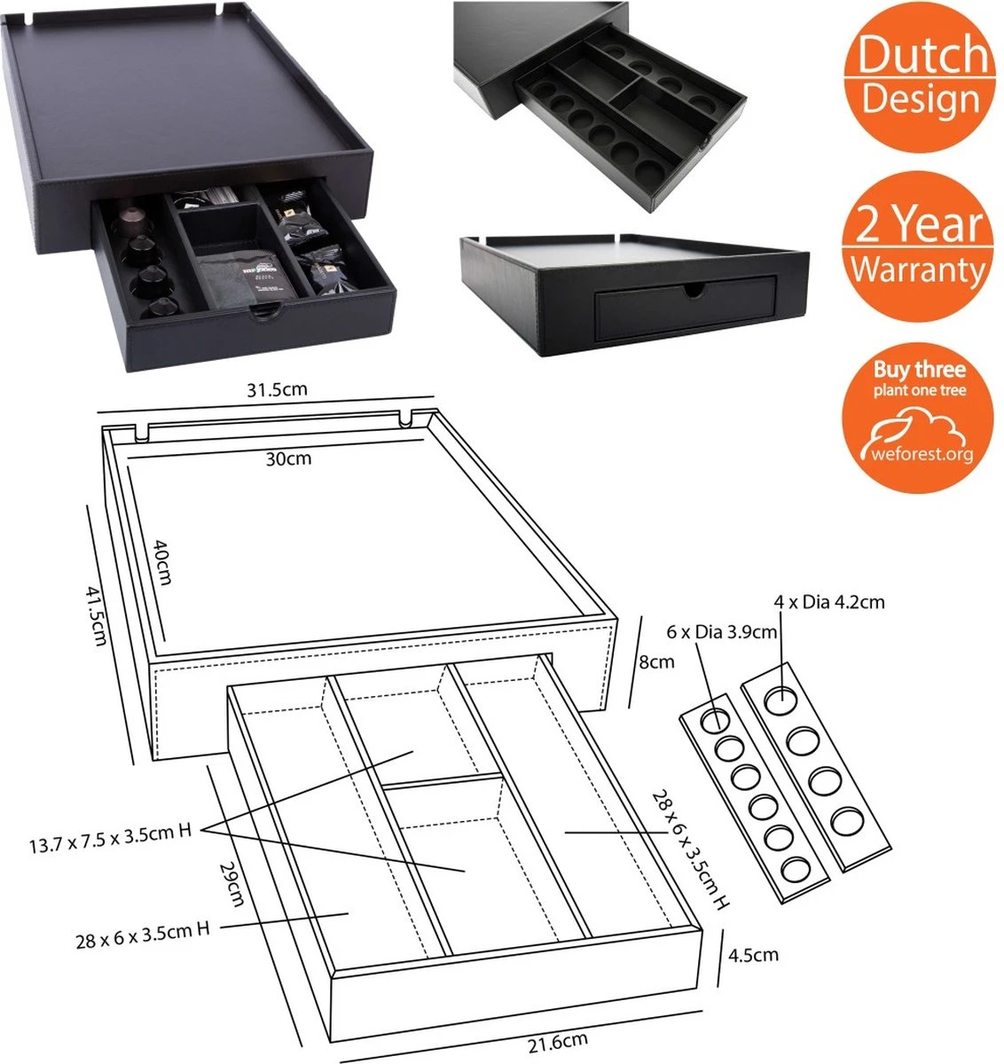 Hospitality Tray Roootz Napoli | Capsulehouder Nespresso| Koffie Tray | Zwart Kunstleer | 2 Hospitality Tray Roootz Napoli | Capsulehouder Nespresso| Koffie Tray | Zwart Kunstleer | - Afbeelding 2
