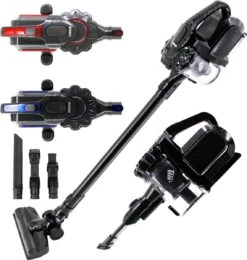 AREBOS - 2-in-1 Steelstofzuiger Draadloos - Stofzuiger Zonder Zak 200W - Kruimelzuiger - Handstofzuiger - Turboborstel Met LED - Stofzuiger Met Zak - Zwart