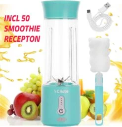 Draagbare Blender - Blender To Go - Smoothie Blender - USB Oplaadbaar -Portable Smoothie Maker - Draadloos - Compact Blender - 500 Ml - Mini Smoothie Maker - Fresh Juice Maker - Portable Blender - Blauw - Recepten Inbegrepen