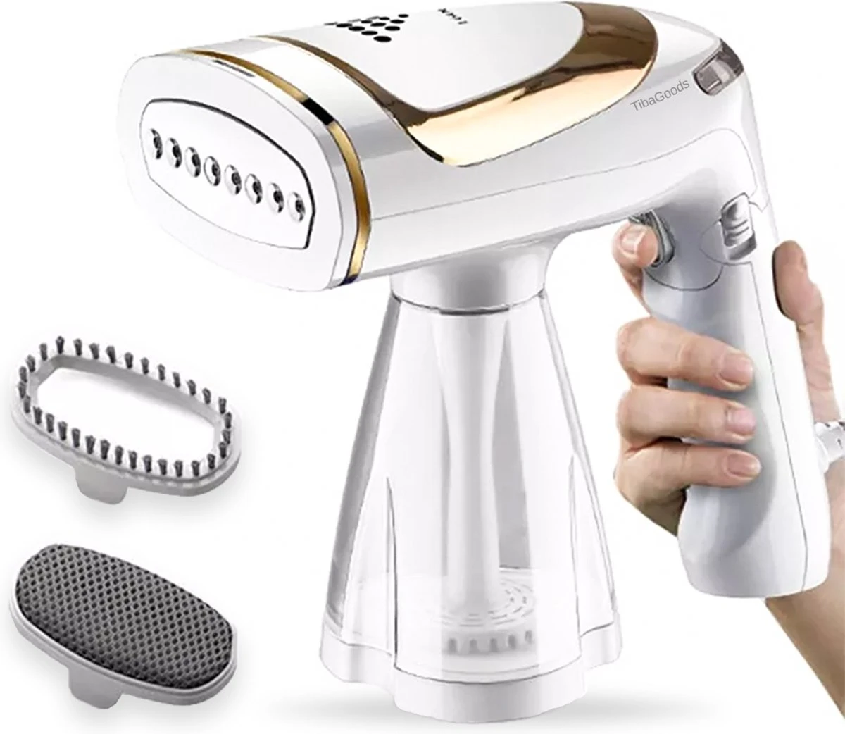 TibaGoods Luxe Kledingstomer - Handstomer - Ontkreuker - Stoomreiniger - Warmt Snel Op - Inclusief 2 Opzetborstels - 1600w - 250ml 1 TibaGoods Luxe Kledingstomer - Handstomer - Ontkreuker - Stoomreiniger - Warmt Snel Op - Inclusief 2 Opzetborstels - 1600w - 250ml