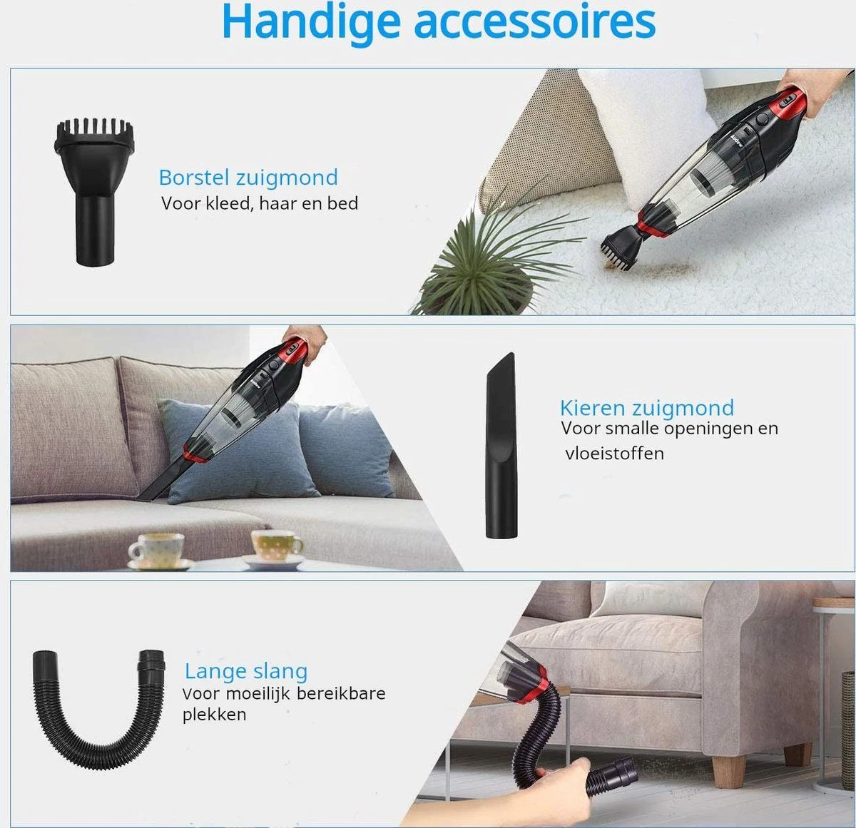 Yourloot Kruimelzuiger - Snoerloos - Nat & Droog - Rood/Zwart - Inclusief 3 Opzetstukken 2 Yourloot Kruimelzuiger - Snoerloos - Nat & Droog - Rood/Zwart - Inclusief 3 Opzetstukken - Afbeelding 2