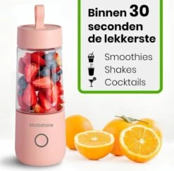 Merkloos Draagbare Mini Blender - Blender To Go - Blender Smoothie - USB Oplaadbaar - Draadloos - Compact - Mini Smoothie Maker - Oplaadbare Blender - Smoothies - Fruit - Mixer - Blender - Roze - 350ml