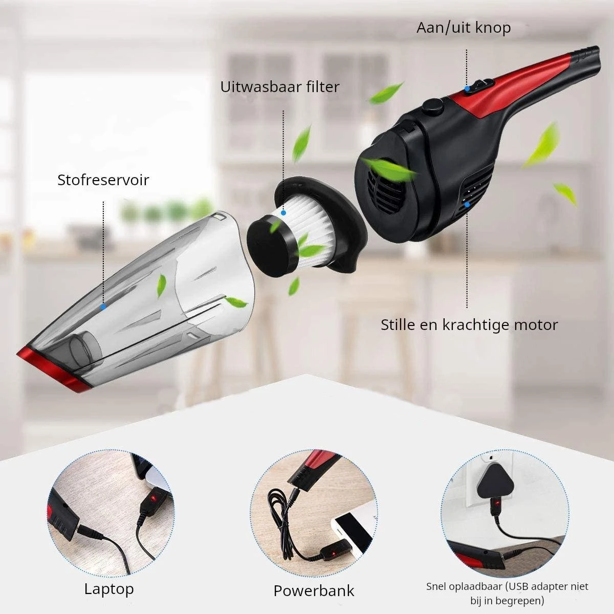 Yourloot Kruimelzuiger - Snoerloos - Nat & Droog - Rood/Zwart - Inclusief 3 Opzetstukken 6 Yourloot Kruimelzuiger - Snoerloos - Nat & Droog - Rood/Zwart - Inclusief 3 Opzetstukken - Afbeelding 6