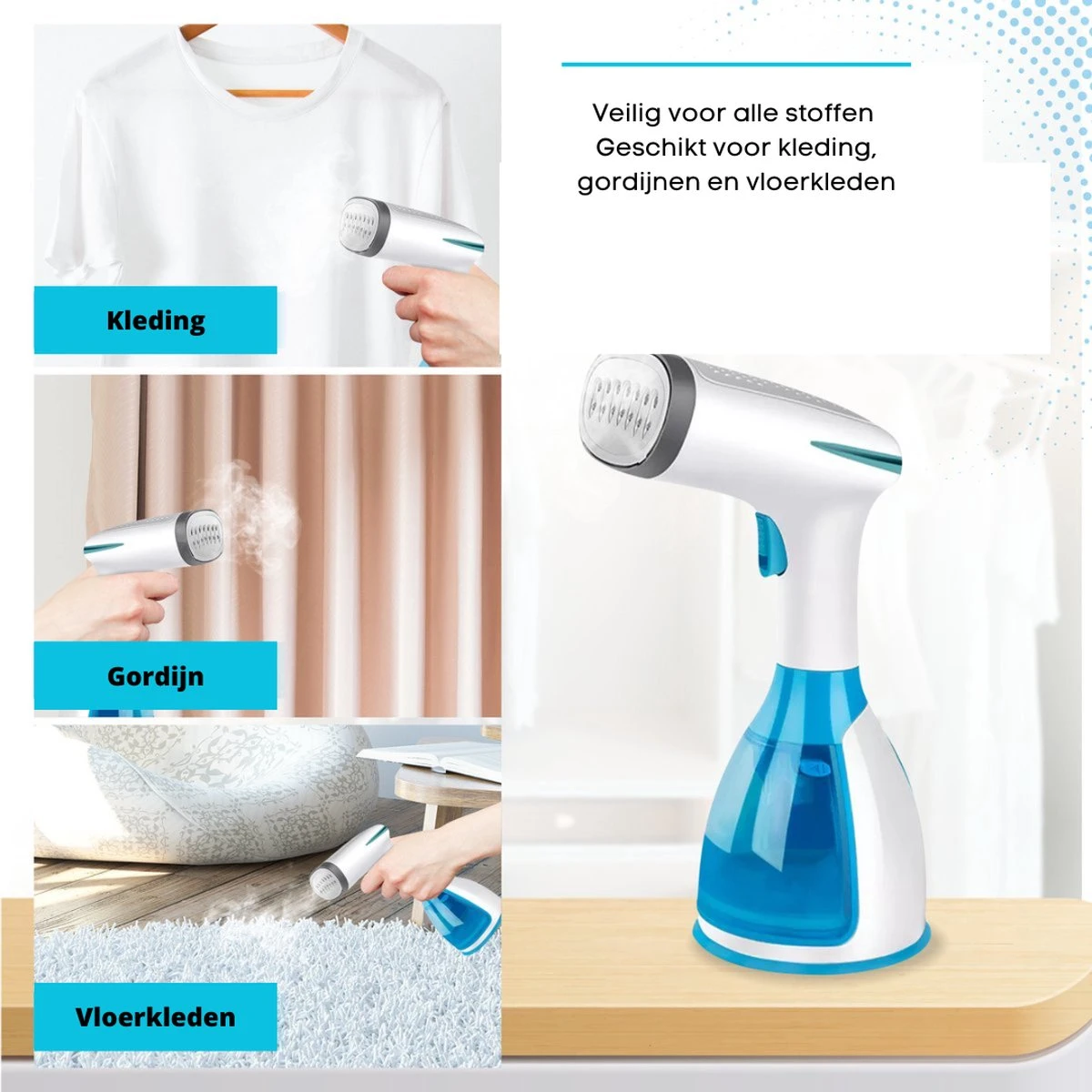 Thuys Handstomer - Stoomapparaat Kleding - Warmt Snel Op - Kledingstomer Voor Kleding, Gordijnen En Vloeren - 2 Gratis Opzetstukken - Blauw - 280 Ml - 1500W 6 Thuys Handstomer - Stoomapparaat Kleding - Warmt Snel Op - Kledingstomer Voor Kleding, Gordijnen En Vloeren - 2 Gratis Opzetstukken - Blauw - 280 Ml - 1500W - Afbeelding 6