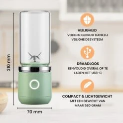 Blend In - Blender To Go - Smoothie Maker - Oplaadbare Mini Blender - Smoothies & Shakes - Draadloos & Draagbaar - Fruit Mixer - USB Oplaadbaar - 350ML - Groen -Aanbiedingen Frothwerk Winkel 1200x1200 199