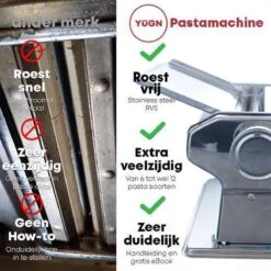 YUGN Pastamachine Zelf Pasta Maken - Pasta Recepten Zoals Pasta Pesto En Spaghetti Bolognese - Pasta Machine Inclusief Pastamaker Verwisselbare Kop En Tafelklem En Rubberen Voetjes - Inclusief EBook - Cadeau Tip 14 YUGN Pastamachine Zelf Pasta Maken - Pasta Recepten Zoals Pasta Pesto En Spaghetti Bolognese - Pasta Machine Inclusief Pastamaker Verwisselbare Kop En Tafelklem En Rubberen Voetjes - Inclusief EBook - Cadeau Tip -Aanbiedingen Frothwerk Winkel 1200x1200 297