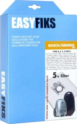 Easyfiks - Stofzuigerzakken - Geschikt Voor Bosch/Siemens SynchroPower, Gl 30, Zoo'o, Logo, Ergomaxx'x, Free'e, MoveOn, Ingenius, Activa, Super XS Dino E, G All - 5 Stuks