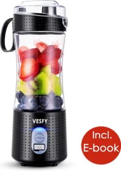 Blender To Go Met Bekerbostel En Gratis E-book - Incl. Rietjes - 380ml - USB Oplaadbaar - Mini Blender - Smoothie Maker - Mixer - Smoothie Blender